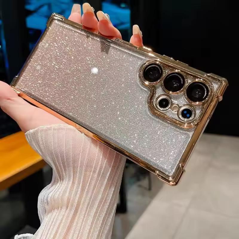 Image of Phone Case: 2d Flat Gradient Glitter Powder Electroplated Phone Case Protective Cover Compatible With Galaxy S22 S23 S23 Fe S24 S24 Fe S25 S25 Fe S26 , 2d Flat