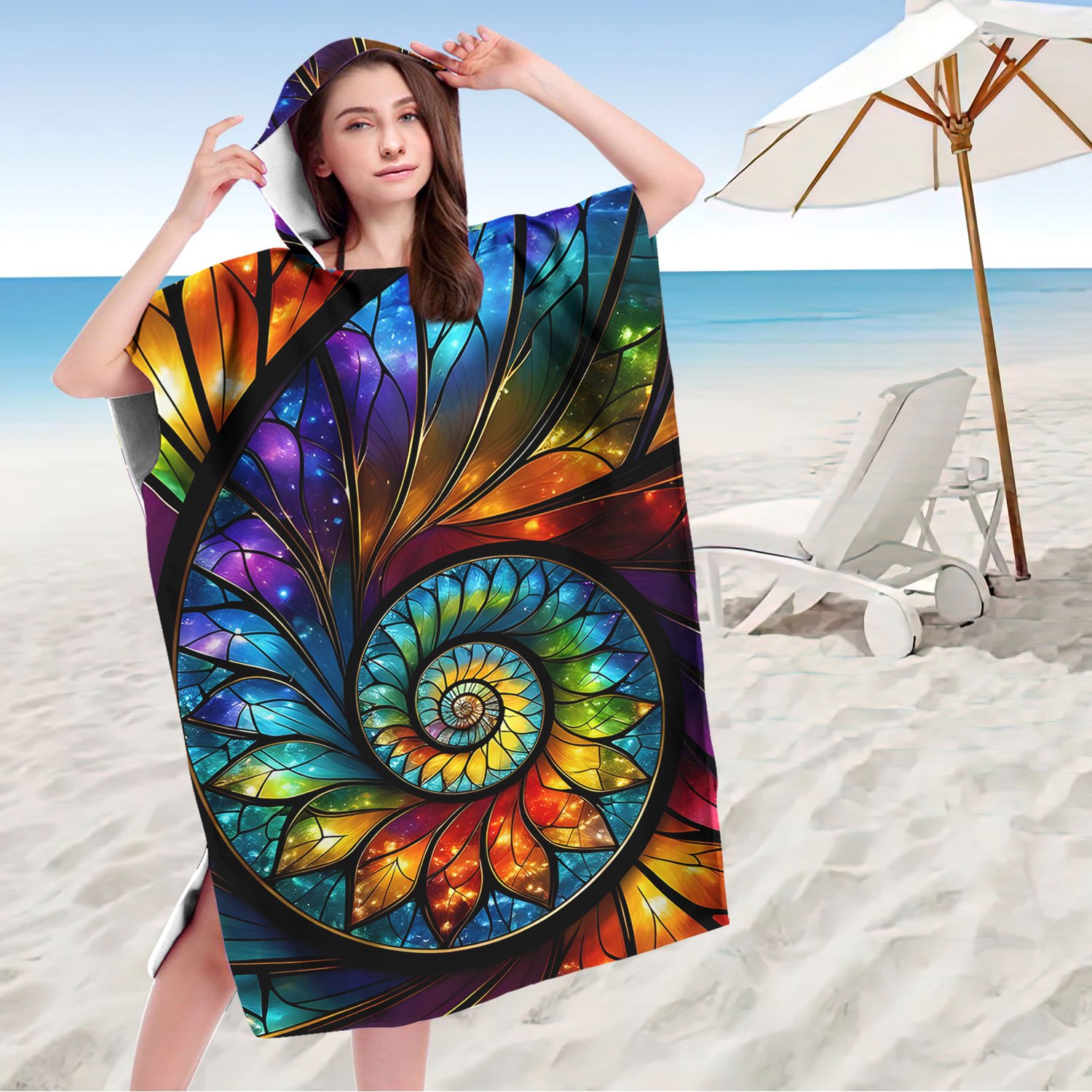 TEMU Unisex Hooded Beach Towel Poncho - Oversized Wearable Bathrobe For Swimming, Travel, And Beach Gatherings, Fast-drying Material For Outdoor Use,
