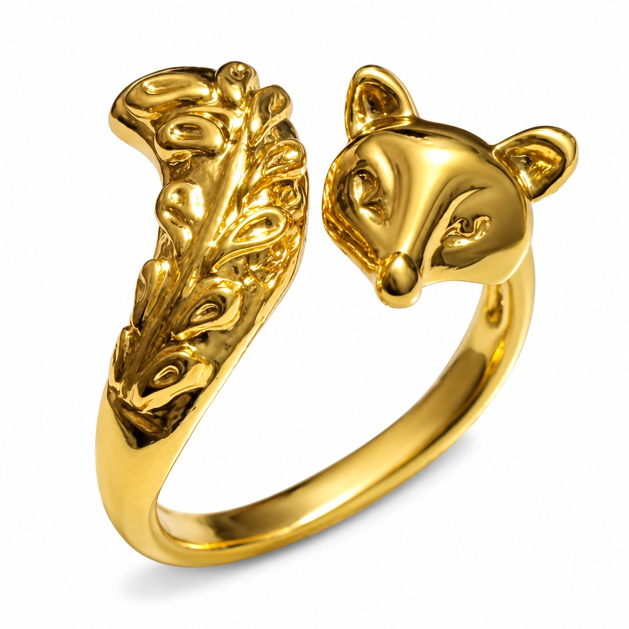 TEMU 1 pièce Bague ouverte réglable vintage en pur cuivre couleur dorée avec renard et pour homme femme unisexe, bague animalière bohème nature pour