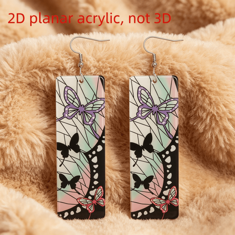 TEMU A Pair Of Rectangular Acrylic Earrings With Butterflies As Pattern. Light And Translucent With Clear Prints, Gently With Your Movements When