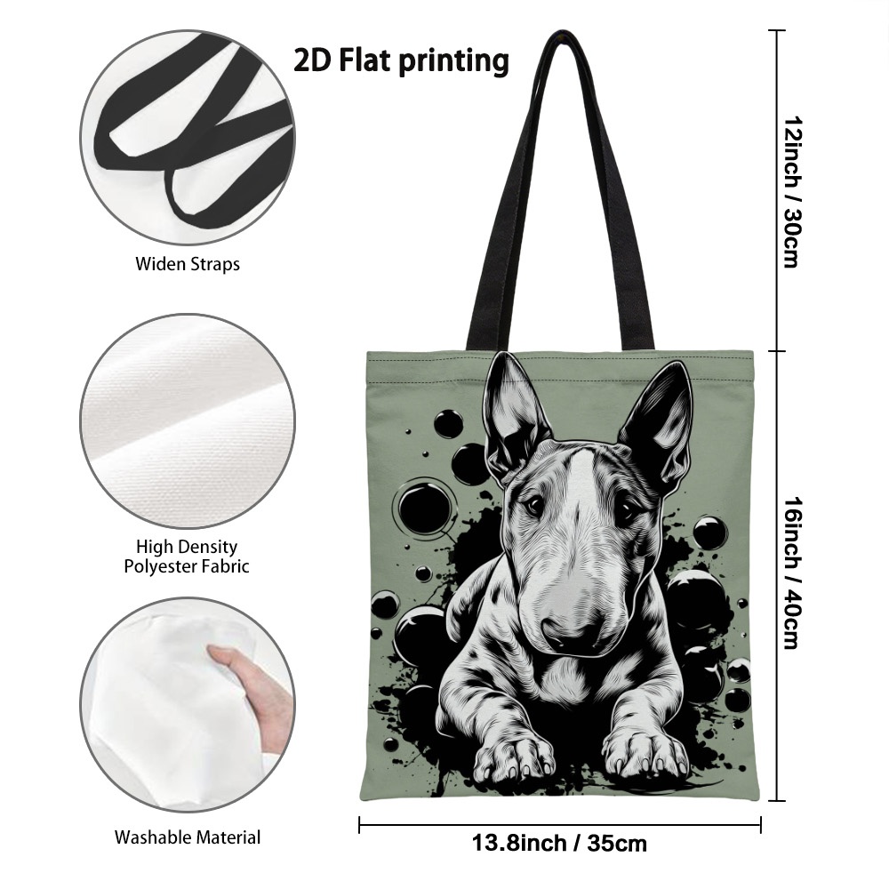 TEMU 1pc 2d Flat Bull Terrier Ink Hes Reusable Grocery Bags, Lightweight Crossbody School Bag, Durable Grocery Tote, Stylish Design, Perfect For