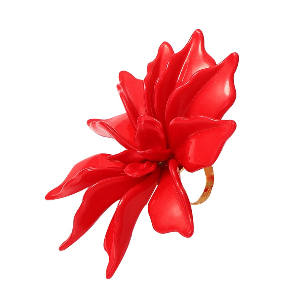 Women's Exquisite Red Flower Open Ring, Elegant Party Accessory