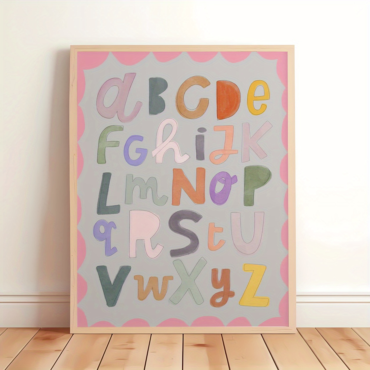 TEMU [2d Flat] 1pc, 2d Flat, Unframed, 12x16 Inches, Kindergarten Alphabet Wall Art, Cute Pink Boy Child Learning Decoration, Educational Game Room