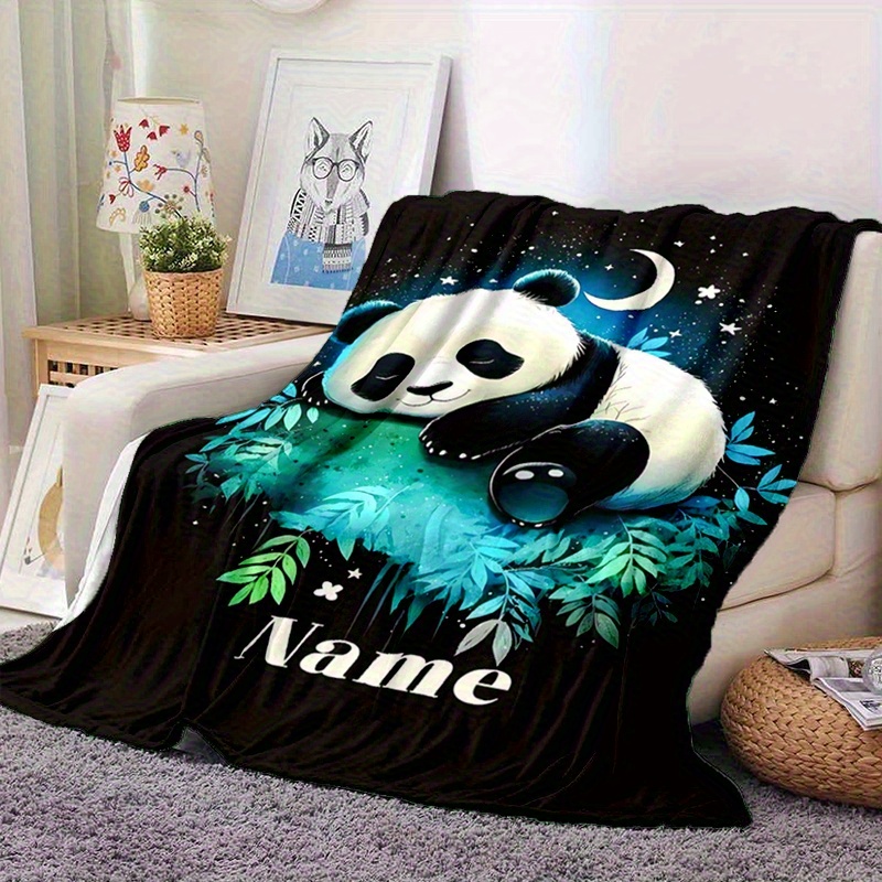 TEMU Couverture en Peluche Panda Personnalisée avec Nom sur Mesure - Douce, Chaude et Confortable, Adaptée pour Canapé, Lit, Fauteuil de Bureau |