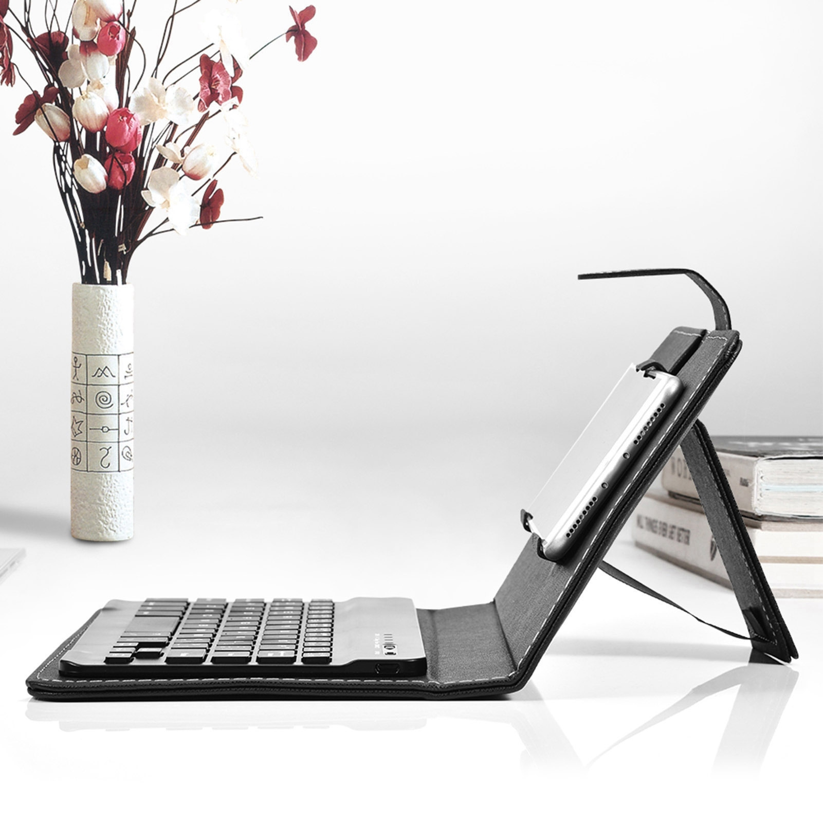 TEMU Full-size Foldable Portable Wireless Keyboard With Stand - Wireless Keyboard For Smartphones, Tablets, And Laptops - Black