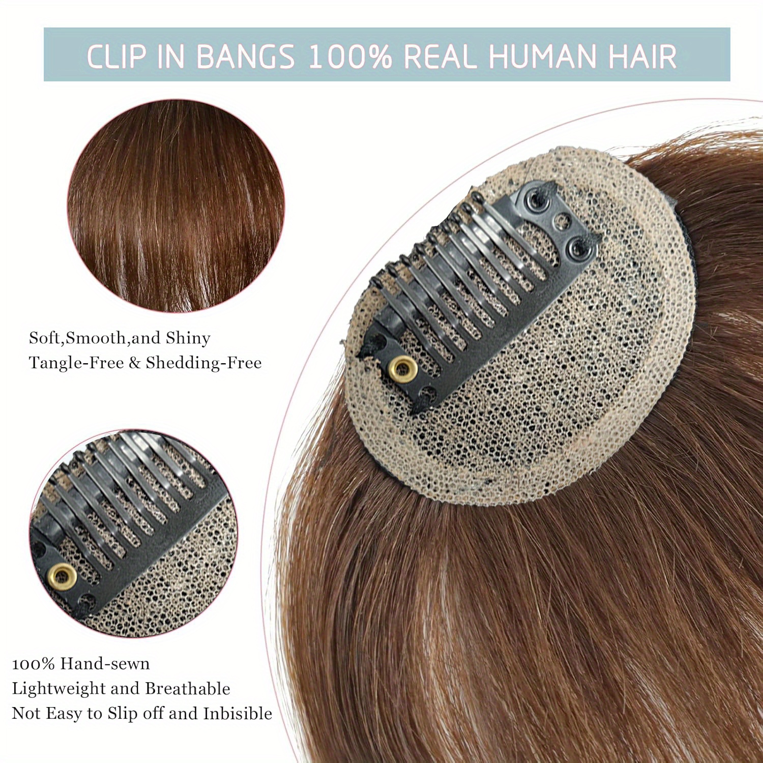bangs hair clip for women straight hair clip in bangs with sideburns and no sideburns mixed packaging 100 human hair piece details 5