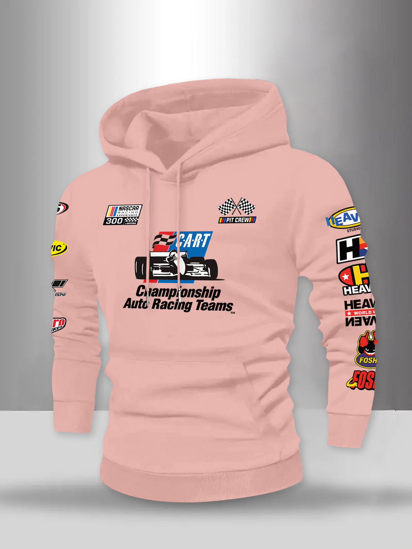Nieuw, veelkleurig sweatshirt met race-thema en trendy patroon voor heren