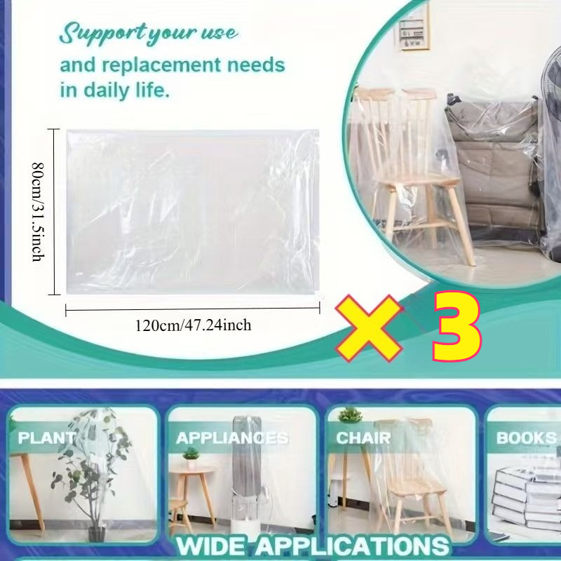 TEMU 3pcs Thickened Transparent Luggage Storage Dust Covers, 80x120cm Clear Plastic Bags, Luggage Protector Cover Not Included, Dust Cover, Thickened