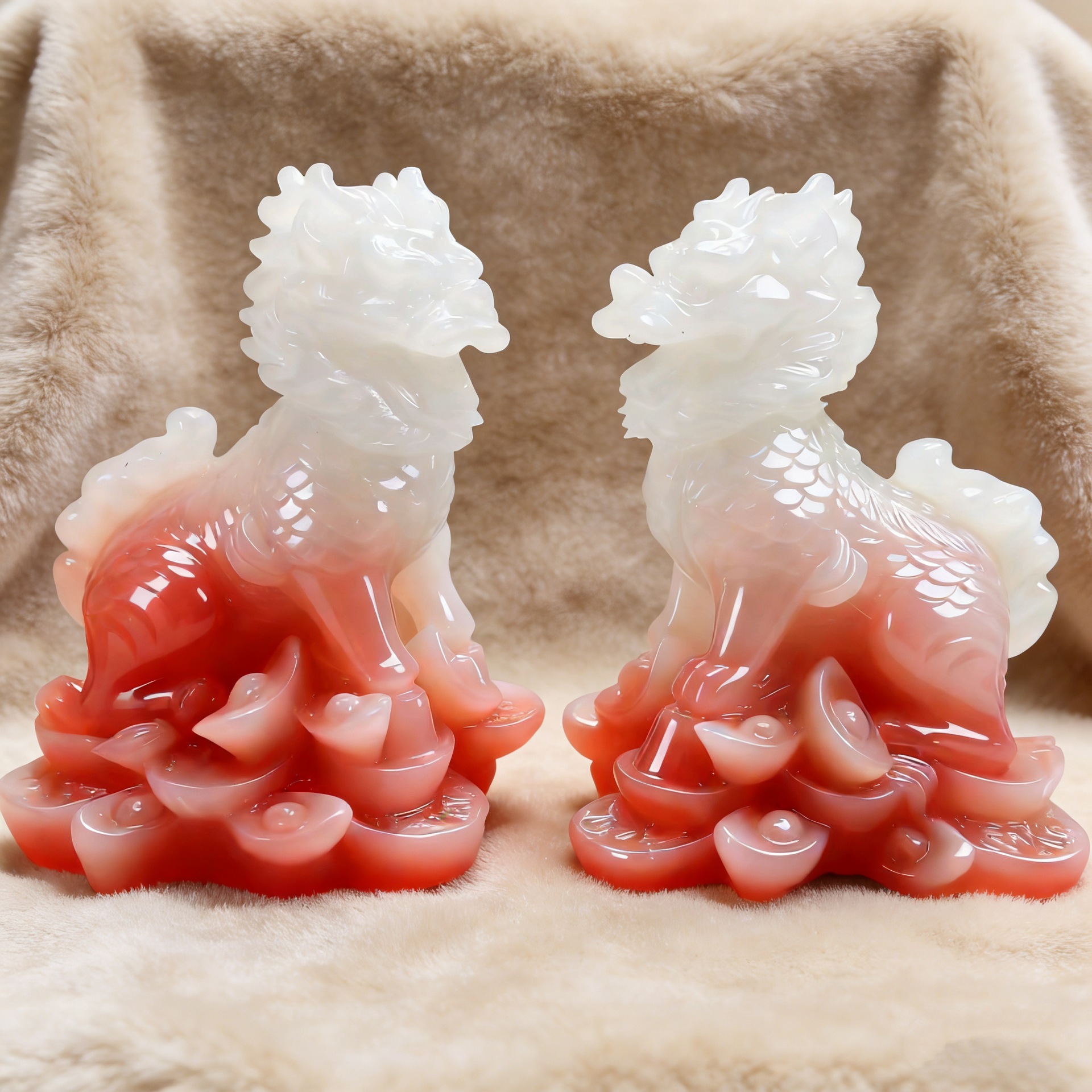 Image of A Pair Of Carved Red Jade Desk Ornaments, Desktop Decor Wealth And , High Quality Gifts Relatives Housewarming, Birthday, Festivals And Anniversary