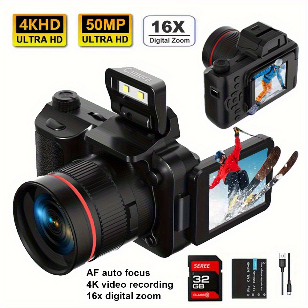 TEMU Pro 4k Digital Camera, 2.2 "flip Screen, Vlogging Camera Mini Camera Photography With , Mini Camera, Vlog Camera 16x Zoom Anti-shake, 50 , Pro