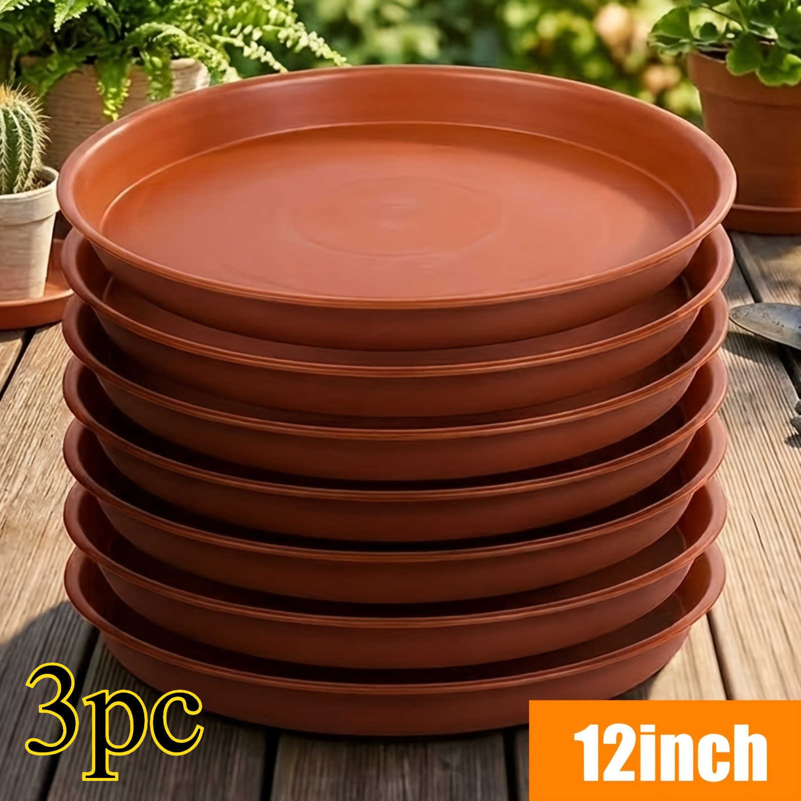 TEMU 3 piezas de platos para plantas de 12 pulgadas de resistencia - Bandejas de plástico en color terracota, aptas para macetas de 6" a 12", bandeja