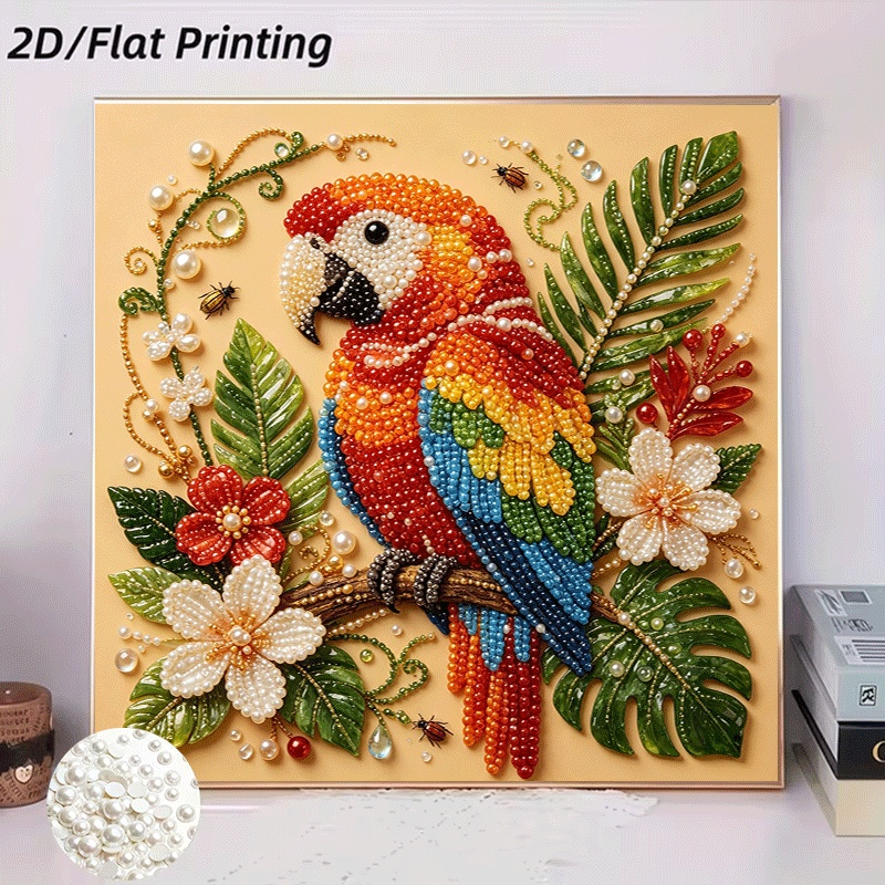 TEMU 2d Painting, Pearl Parrot, Diamond Painting Craft Material Bag, Bedroom Entrance Holiday Gift, Diamond Kit Drill Art Painting, Holiday Gift Wall
