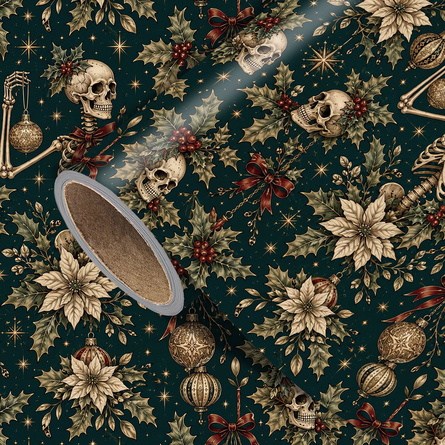 TEMU Green Wrapping Paper Roll - Measures 17.7 Inches X 118 Inches, Fun Skeleton Designs, Perfect For Wrapping Xmas Gifts, Making Party Decorations,