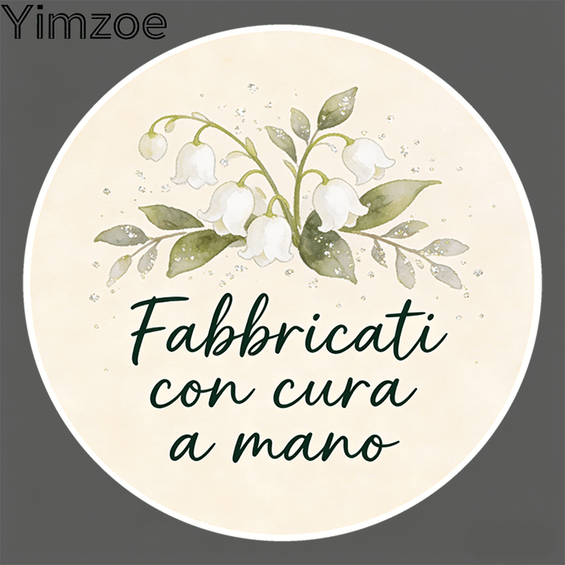 TEMU Yimzoe 96pcs/288pcs Handmade Care Round Stickers - With "fabbricati A " Text, Watercolor Lily Of The Valley Design, Perfect For Packaging,