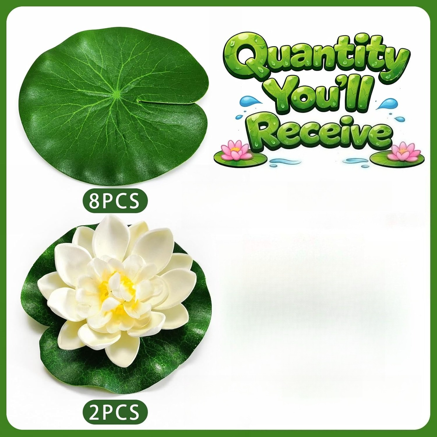10pcs Artificial Floating Water Lily Pad Set, Including 8 Realistic Water Lily Pads And 2 For Lotus Flowers, Suitable For Pond, Fish Tank, And Pool Fountain Decorations