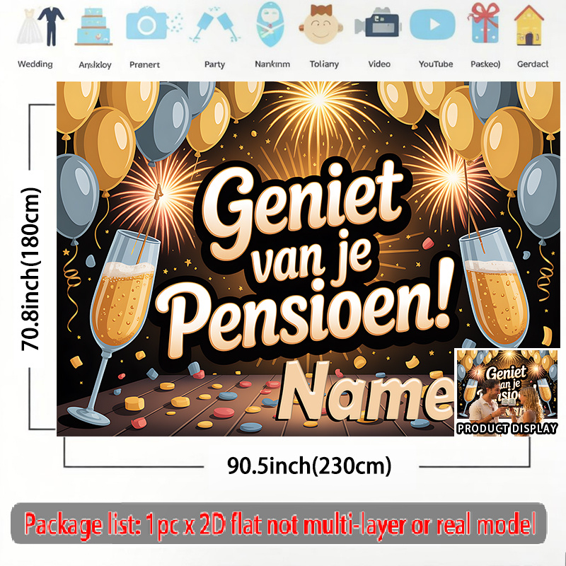 TEMU 2d Flat, 1pc Ysw Dutch Retirement Banner Suitable For Outdoor/ Parties - Personalized Name/text Customization, Dutch Language Party Decorations