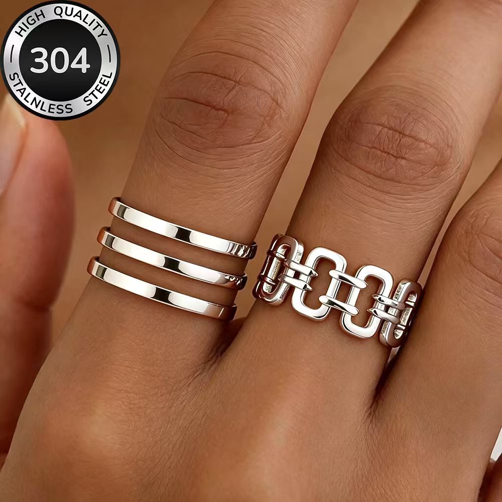 2pc Golden Stackable Open Ring Set, High-Quality Stainless Steel