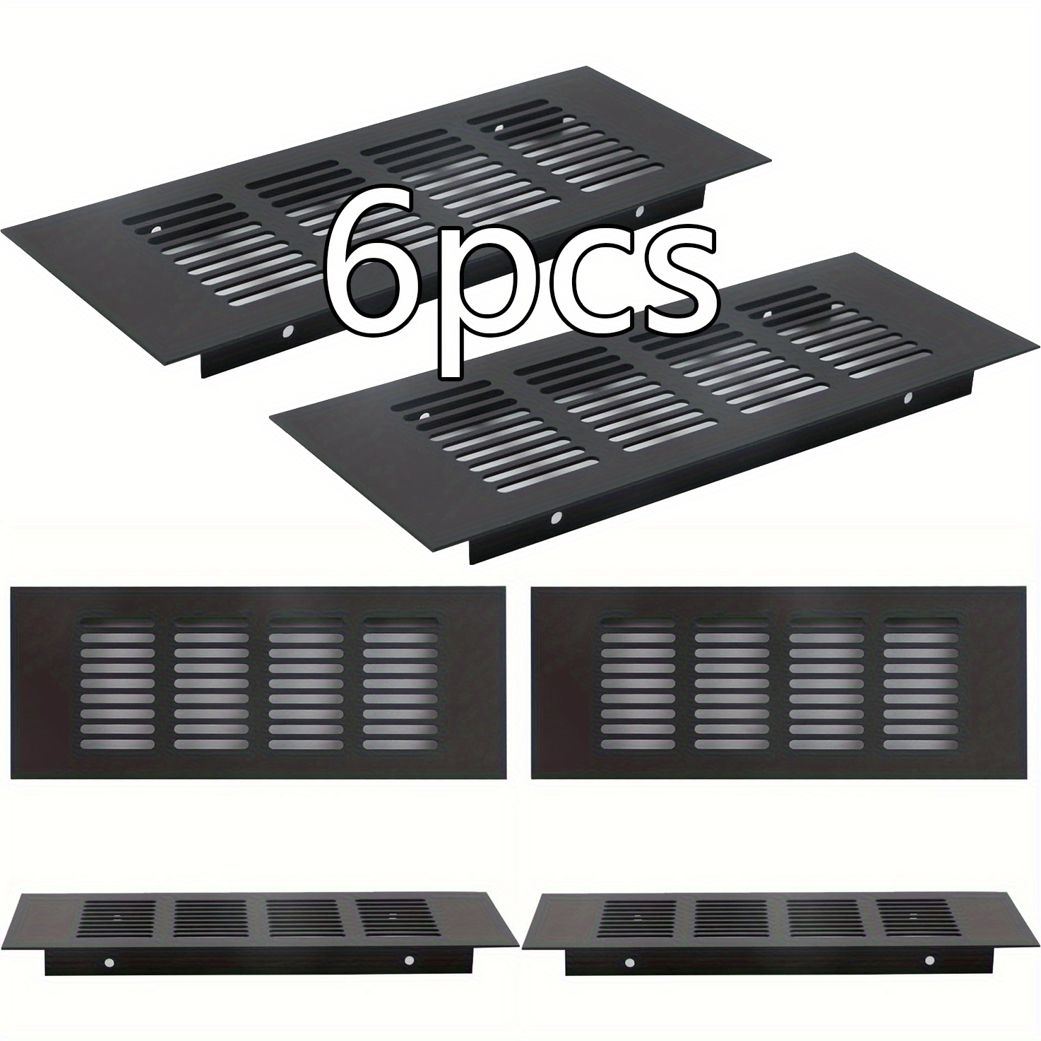 6pcs Black Aluminum Air Vent Covers with Adjustable   - Heavy-Duty Metal Grilles for Kitchen, Bathroom, Wardrobe & Shoe Cabinet -  , Dust-Resistant,  ,   Airflow &   ( Fit for 4-Slot Vents), Vent Cover for Ceiling,  , Sturdy Construction, Kitchen Upgrade, Home  