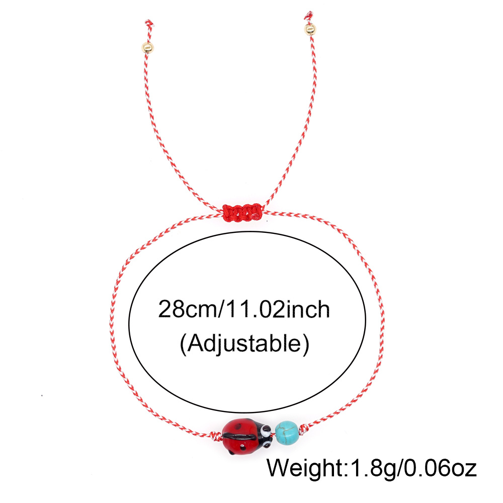 Boho Red String Bracelet with Turquoise and Ladybug Charms