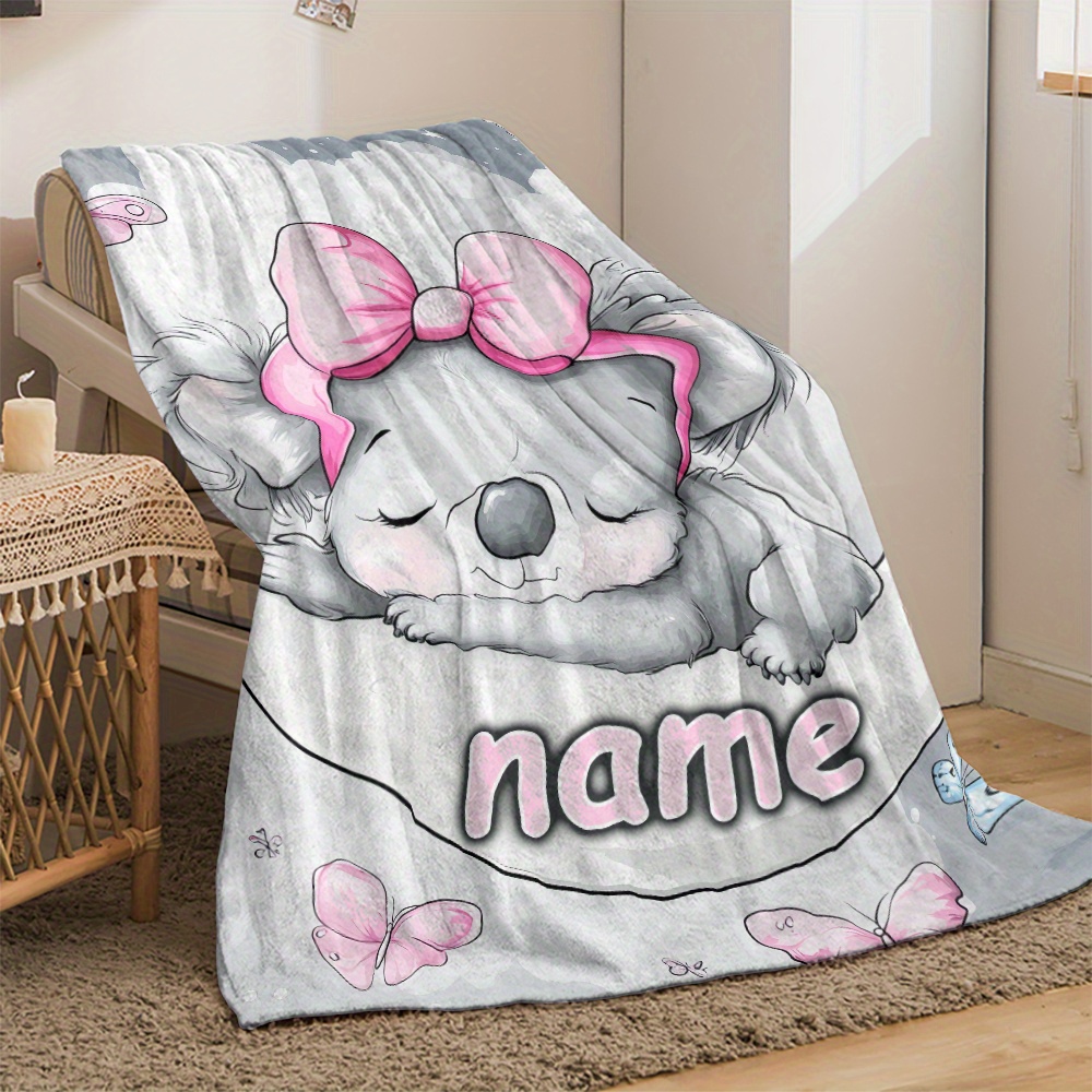 TEMU portátil de 1 pieza con personalizado "Koala en la Luna" - Franela para viajes, camping, , oficina, sofá - con impresión digital y tejido de
