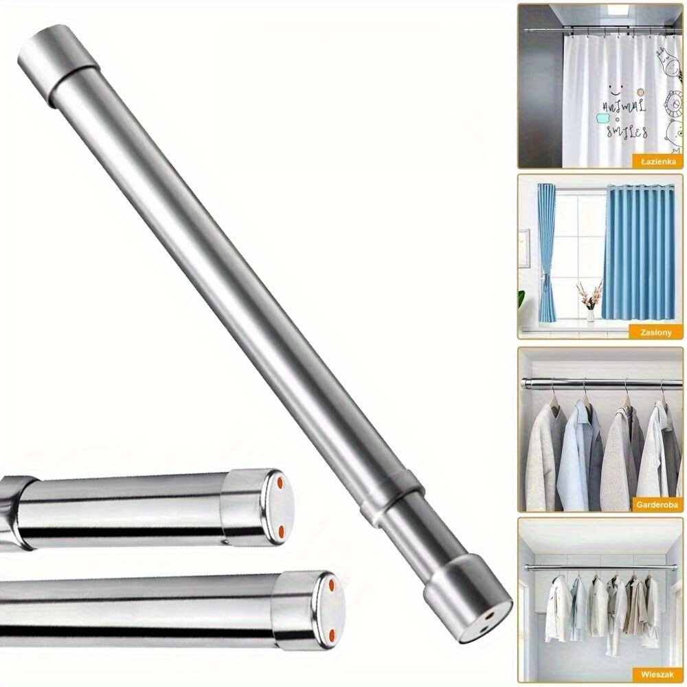 TEMU 68-120cm Extendable Hanging Rod With Mirror-polished Surface - Adjustable Length Stainless Steel Embedded Rail Suitable For Wardrobe, Bathroom,