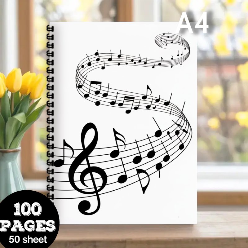 TEMU 1pc A4 Music Notebook With Piano Keyboard Cover - 50 Sheets/100 Pages Large-scale Music Book Suitable For Beginners, Professionals, Composers -