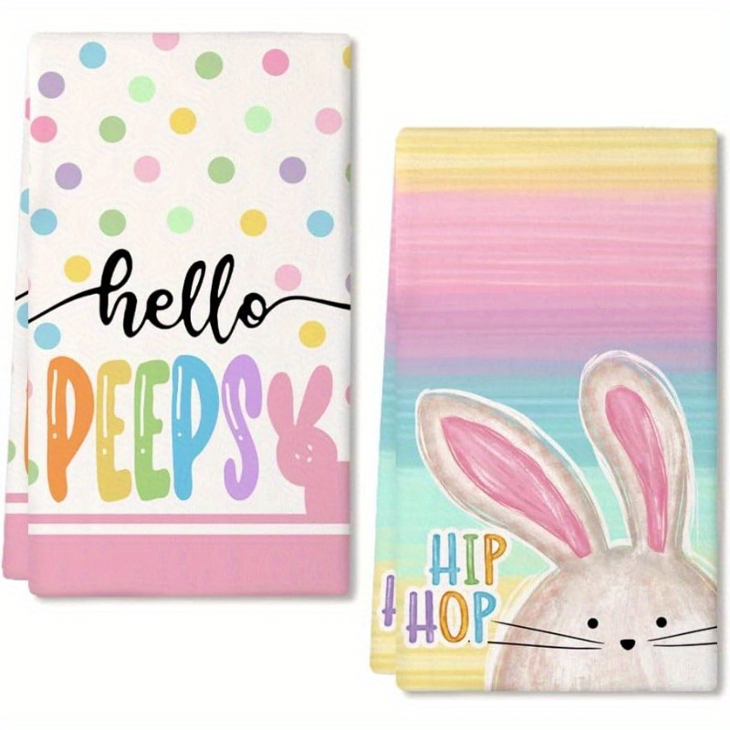 

2pcs Easter Kitchen Towels - Colorful Polka Dot Bunny & Hip , Soft Polyester Dish Towels For Spring Decor, Farmhouse Holiday Theme, Machine Washable, Dish Towels For Kitchen