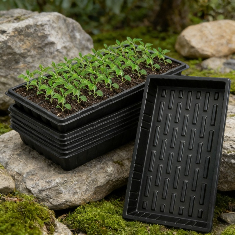 Planting Tray, 21" X 11", 2.4" Deep, Heavy-Duty, Flat Bottom, Seed Starting Tray, Geometric Pattern, Modern Style, No Drainage Holes, Lightweight, Suitable for 72/128-Cell Plug Trays Transplantation Growth