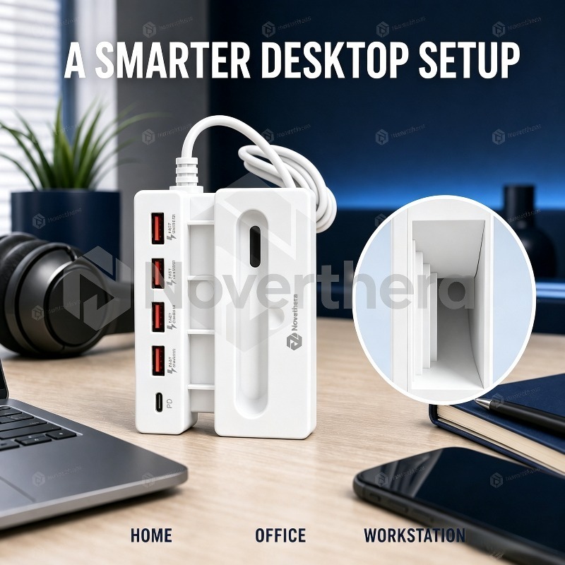 65W 5-Port USB Charging Hub with Type-C and USB-A Ports