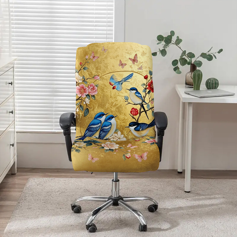 TEMU 1pc And Bird Painting Office Chair Cover, Fabric With Elastic Detachable And Machine Washable Chair Cover. Suitable For Office, Bedroom And Game