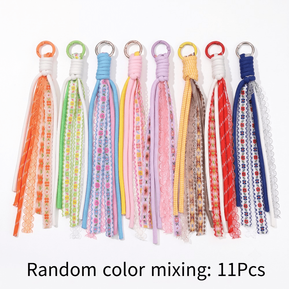 TEMU 11pcs Random Color Lace Tassel Keychains, Mixed Pastel Woven Fabric Streamer Bag Charms, Back To School Thanksgiving Christmas Making Supplies&