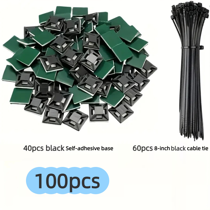 100pcs Self-adhesive Cable Ties - Cable Management Clamps And Wall Anchors, For Secure Wire Fixation