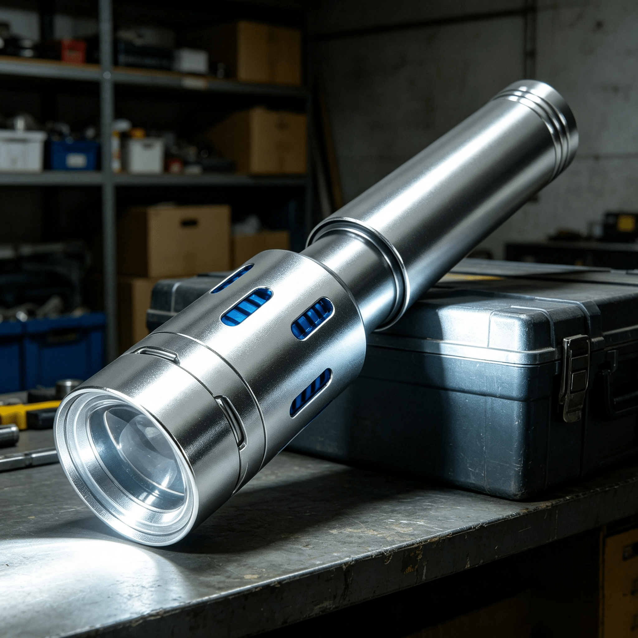 TEMU Huukers 2000mah Multifunctional Aluminum Alloy Flashlight, 5-level Adjustable Brightness, Ultra-long , With Lens For Fire Starting, Adjustable