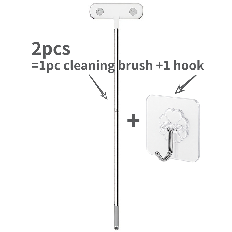 TEMU 2pcs Cleaning Brush Set - Telescopic Handle Screen Cleaning Tool, Reusable Pet Hair Remover For Home Windows, 1pc Brush And 1pc Hook