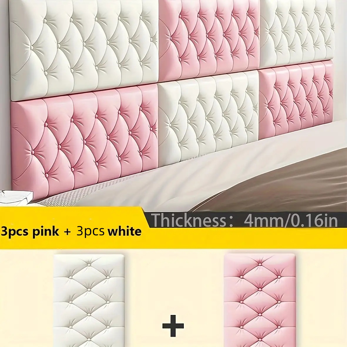 E-shop 6 Stück selbstklebende -Kollisions-Wandpaneele mit Tatami-Matten – Ideal für Schlafzimmer, Montage, weiche Rückseite, Bett-/Kopfteilpolsterung