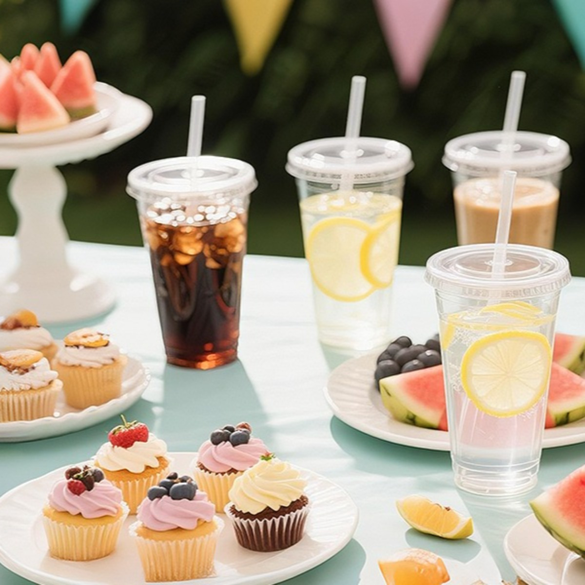 TEMU Set Of 25 Clear Plastic Cups, Each 32 Oz, Complete With Lids And Straws. Durable And Safe For, Disposable Cups Are Perfect For Cold Beverages