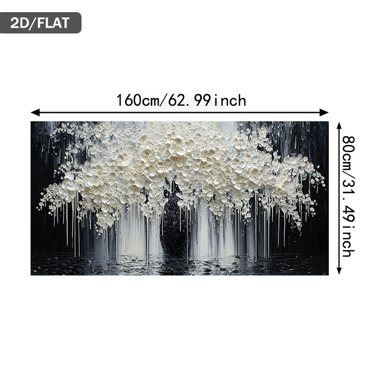 TEMU 2d Flat, 2d Flat, 1pc Large Modern Abstract Canvas Art | Minimalist Floral Wall Art Poster With Black Background, Frameless, Elegant Design,
