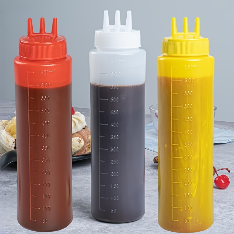 3pcs Condiment Squeeze Bottles 3 Hole 650ml/22oz Plastic Squeeze Bottles For Thick Sauce Ketchup Mustard Syrup Bbq, Bottles For And Crafts