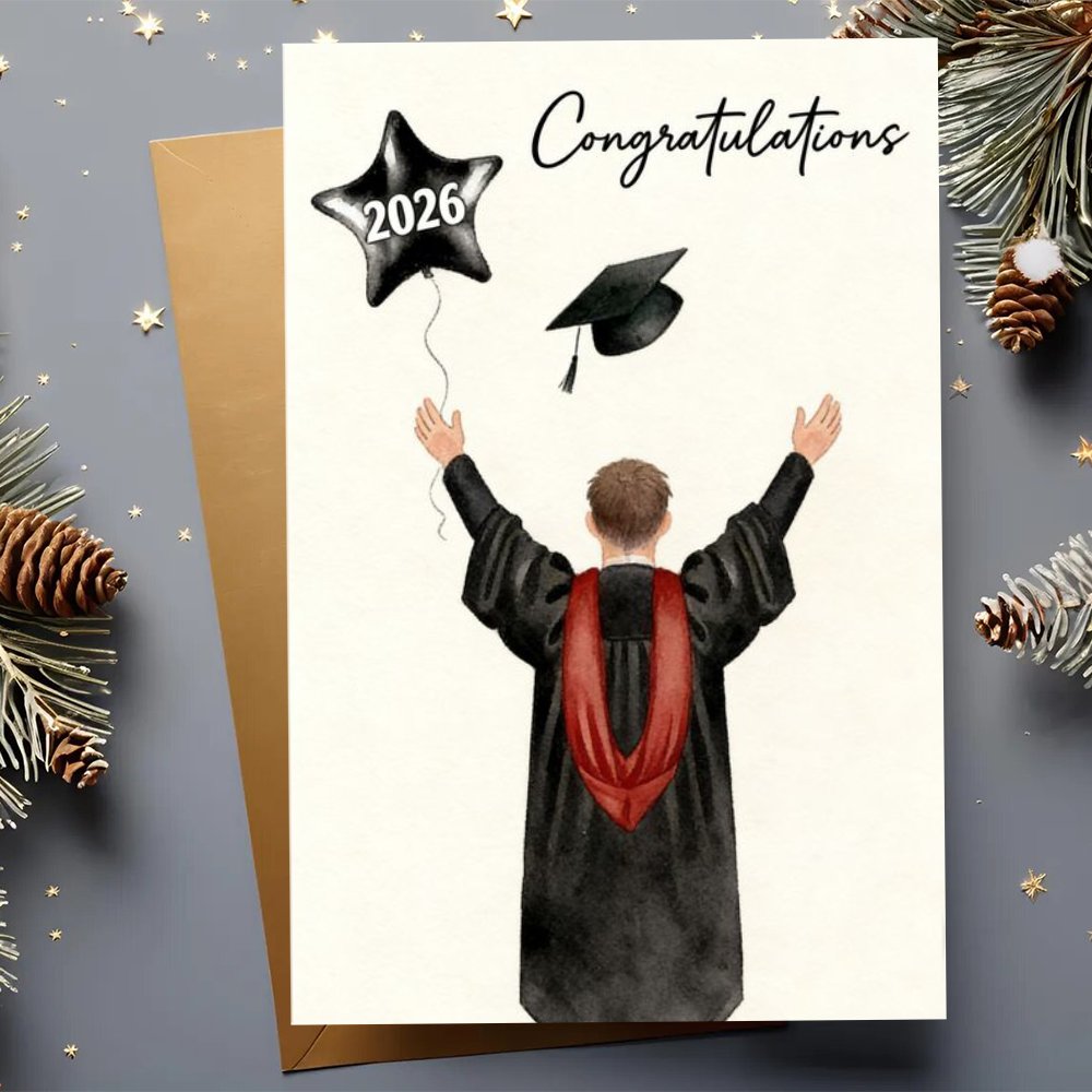 TEMU 1 Greeting Card + Envelope, Fun Graduation Card With Envelope, 2026 Graduation Card, Graduation Gift Featuring Star Balloons And A Tossing Gown