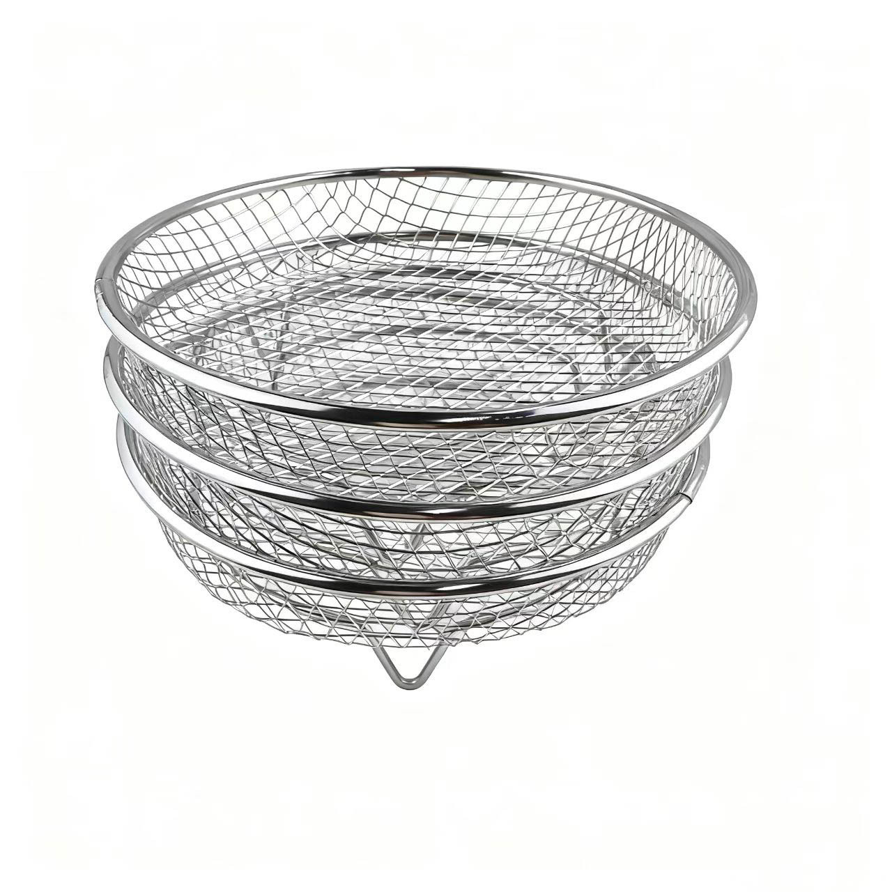 TEMU 18cm/3pcs Stainless Steel Deep Fryer Special Accessory Multifunctional Mesh Rack: Square And Round Storage Baking Basket Rack, Practical