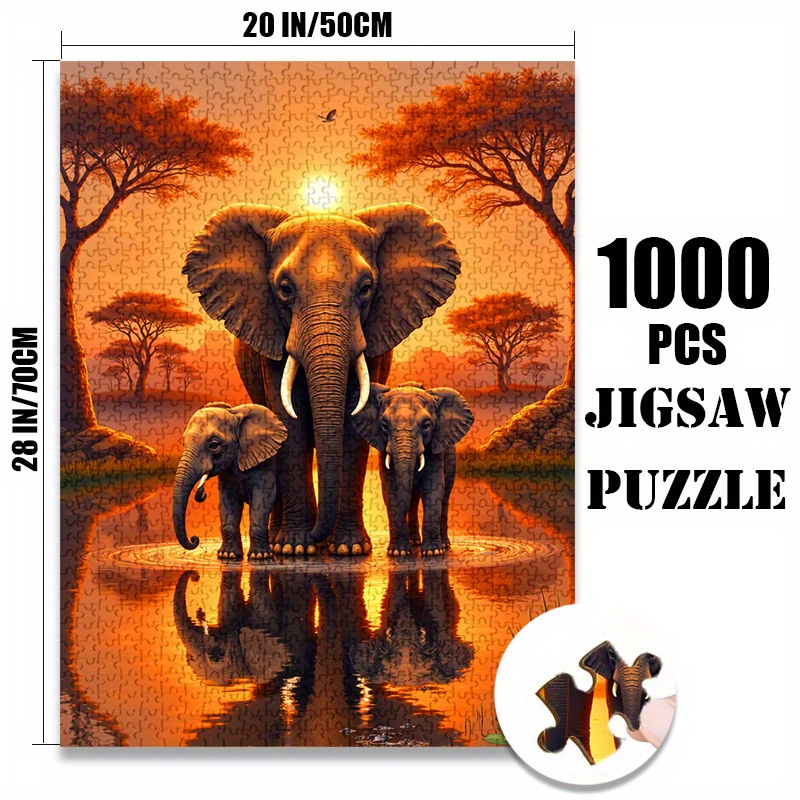 500/1000pcs puzzle - famille déléphants dans une   de   en   africaine, papier premium anti-rayures,     pour   & familles,   déquipe, décoration maison diy, cadeau  , cadeaux éléphant