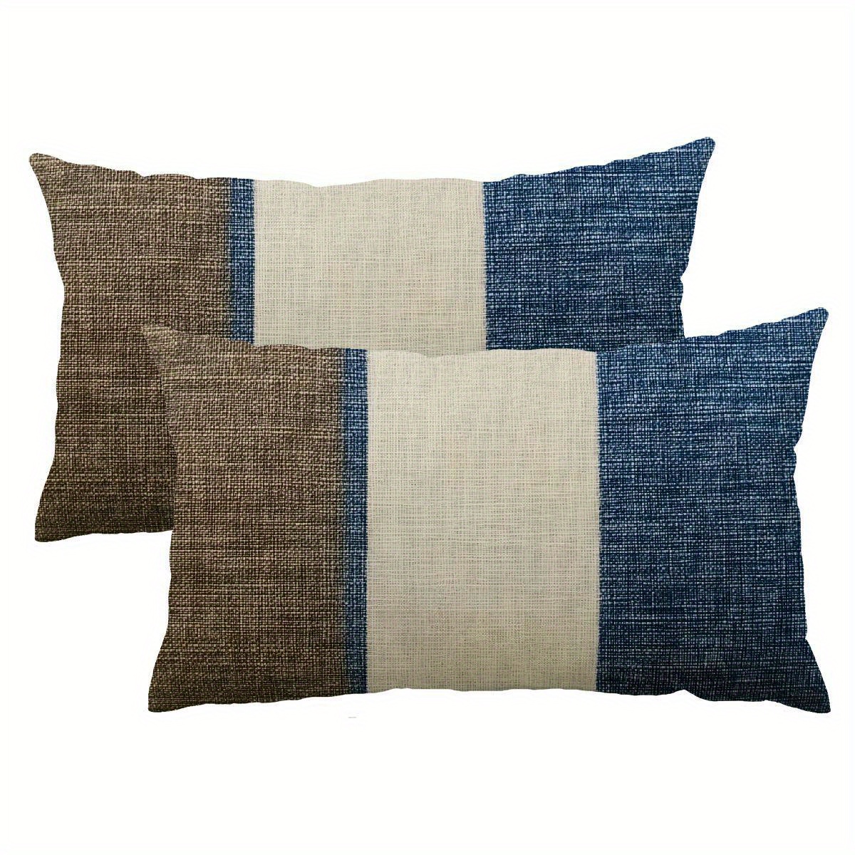 

Ensemble de 2 Housses de Coussin à Rayures Bloquées HEDUOFU en Lin, Taie d'Oreiller Rectangulaire pour Canapé, Chambre à Coucher, Salon 12x20 pouces