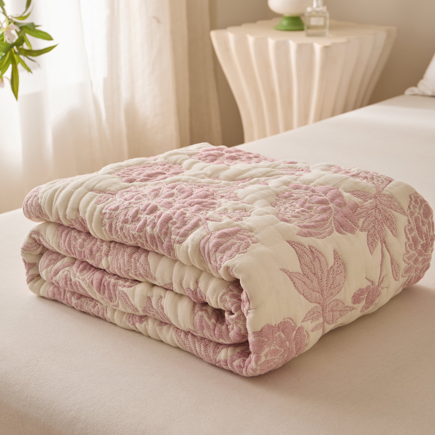 TEMU 1pc 100% Cotton Soft Muslin Blanket, Double-sided Summer Quilt, Lightweight Breathable Bedspread For Dormitory& Home, Aesthetic Gauze Throw