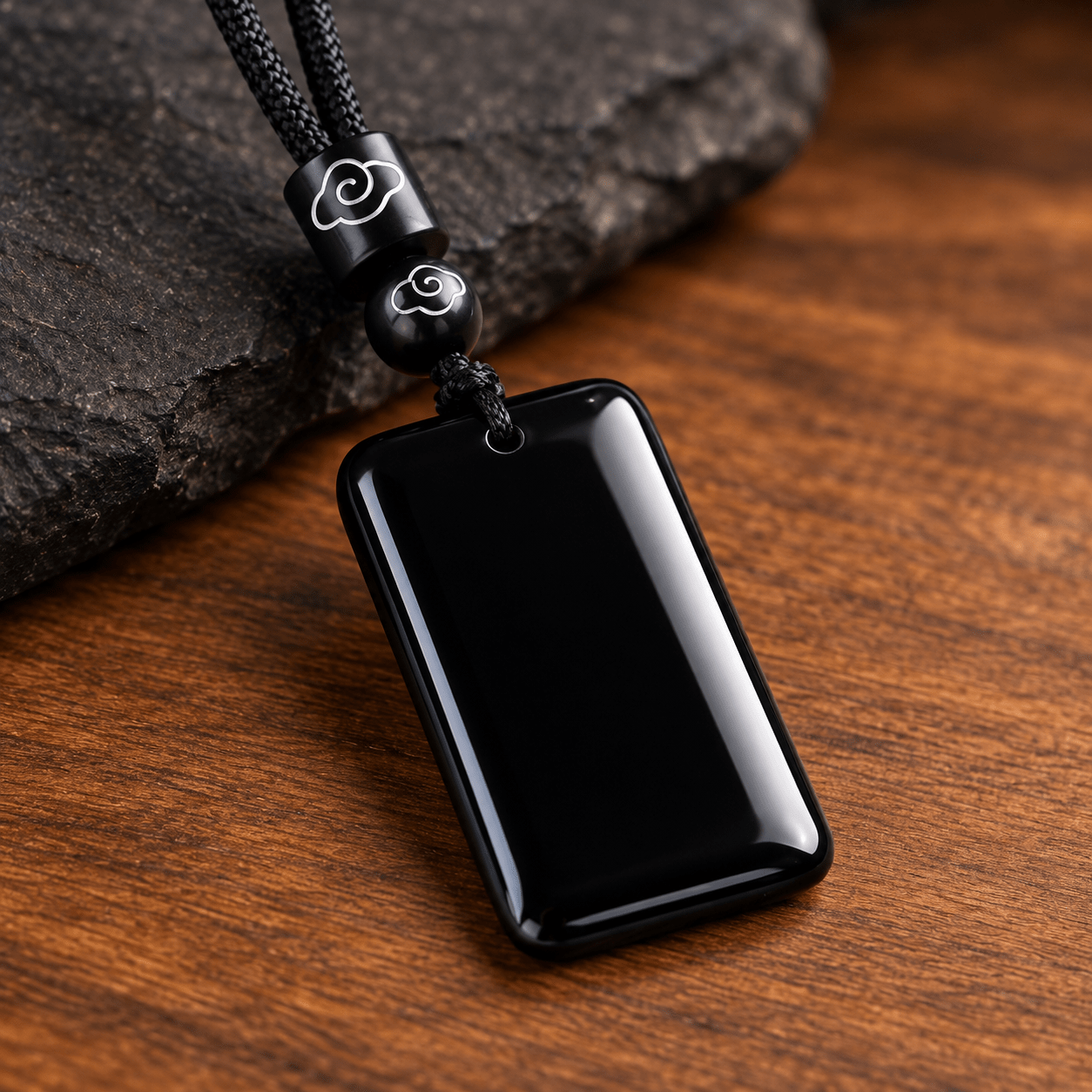 TEMU 2pcs Natural Obsidian Necklace Set - Minimalist Black Polished Stone Pendants, Suitable For Casual Wear, Work, Dates, Parties & Holiday Gifts,