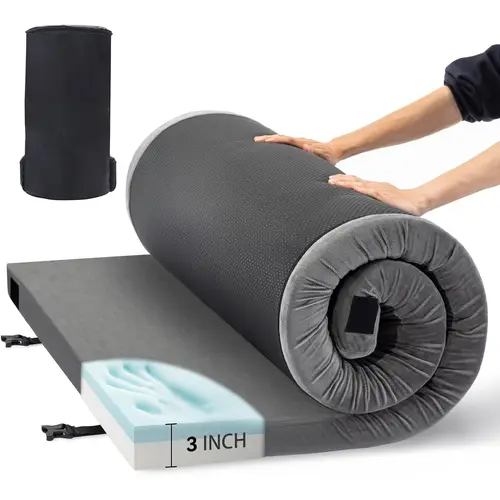 memory foam camping pad roll up sleeping pad for adults comfortable thick floor sleeping mats for car truck tent with removable travel bag