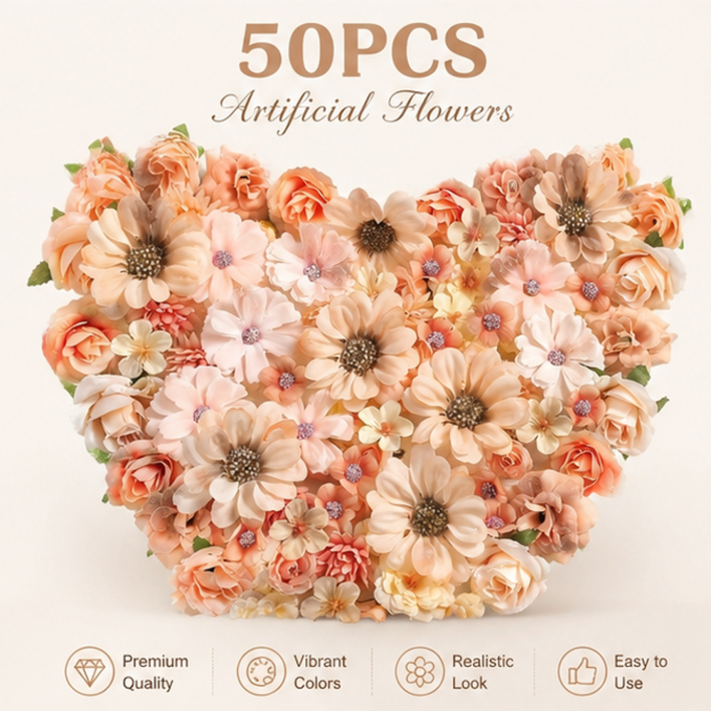 TEMU 50pcs Small Flower Diy Craft Kit, Random Style Wreath Accessories, Artificial Flower Headpiece Supplies, Faux Flower Decoration Set