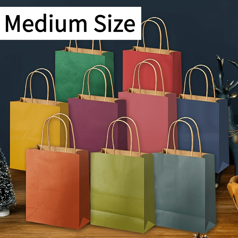 Image of 9-pack Medium/small Solid Color Universal Paper Bags | Hand-held Craft Bags Suitable For Valentine's Day, Halloween, Thanksgiving, Christmas, Christmas Eve, New Year