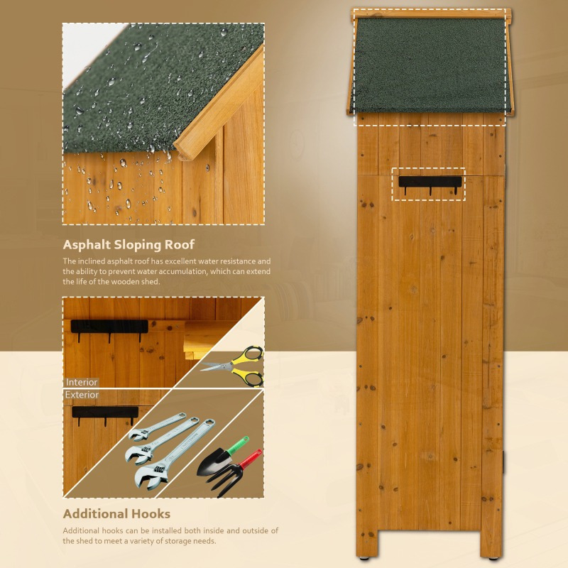 Outdoor Cabinet Tool Shed Measuring 30, 3 Inches in Length, 21, 3 Inches in Width, And 70, 5 Inches in Height, Made of Natural Wood