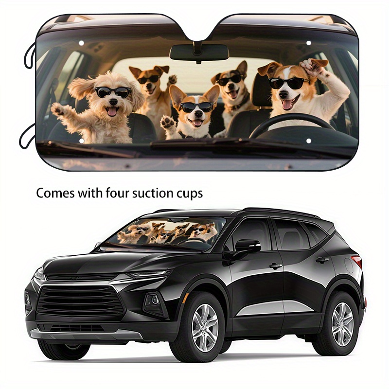 TEMU A Fun Animal-themed Car Sunshade Foldable And , Comes With Suction Cups To Keep Your Vehicle Cool. The Dimensions Are (51.2 Inches * 27.5