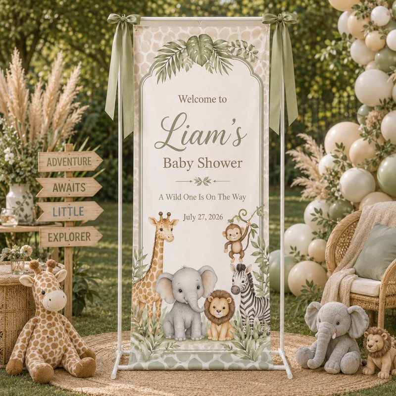 TEMU Baby Shower Welcome Sign, Jungle Animals Banner, A Wild 1 Is On The Way Backdrop, Sage Baby Shower Poster, Printable Decor Decorative Side